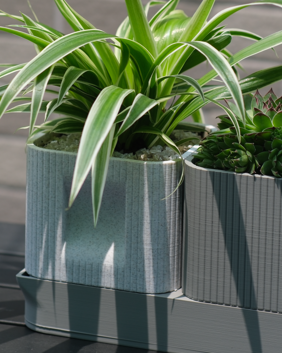 Aura DUO | Architectural Ribbed Square Planter with Hidden Drainage - thumbnail 2